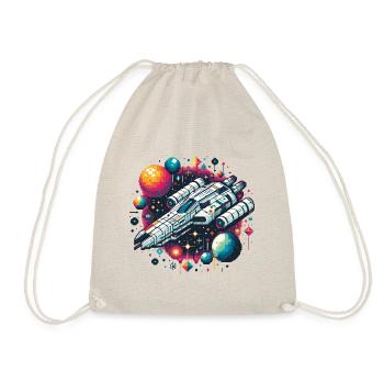 RAUMSCHIFF RETRO JET PIXEL PLANET WELTALL GALAXIS - Turnbeutel - Natur - Vorne