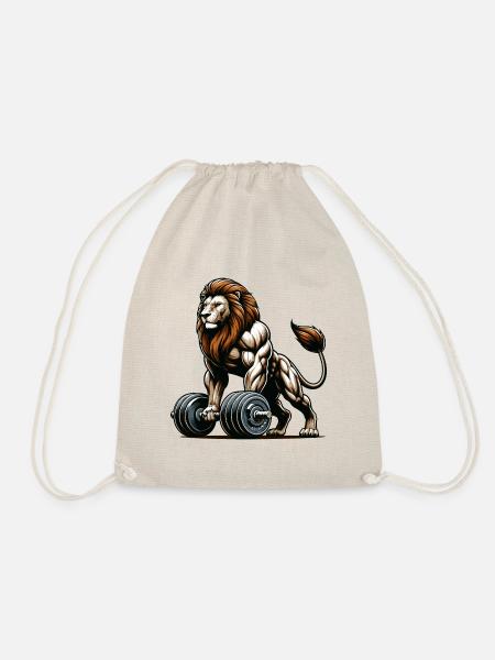 LEO DUMBBELL FITNESS STRENGTH SPORT MUSCLE VEIN - Drawstring Bag - nature