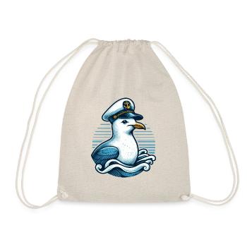 MÖWE KAPITÄN MÜTZE MEER WELLEN MARITIM BLAU ANKER - Turnbeutel - Natur - Vorne