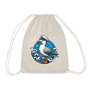 MÖWE KAPITÄN MÜTZE MEER WELLEN MARITIM BLAU ANKER - Turnbeutel - Natur - Vorne