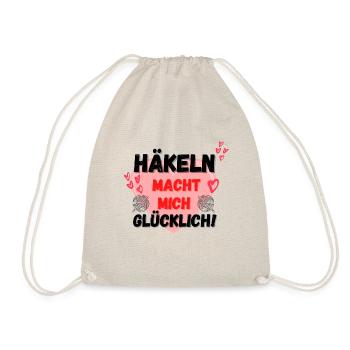 Häkeln macht mich glücklich! rosa Herz rot Herzen - Turnbeutel - Natur - Vorne