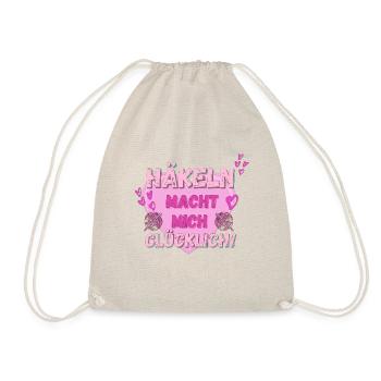 Häkeln macht mich glücklich! rosa Herz pink Herzen - Turnbeutel - Natur - Vorne