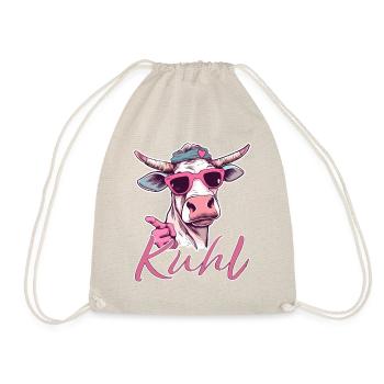 kuhl - coole Kuh in Pink - Vintage Style - Turnbeutel - Natur - Vorne