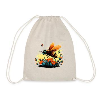Cooles Bienen Motiv mit Ringelblumen Cartoon Comic - Turnbeutel - Natur - Vorne