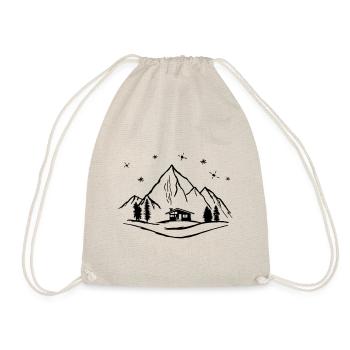 Mountains, hut and forest with starry sky - Drawstring Bag - nature - Front