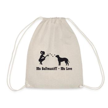Bullmastiff mit Frau - Turnbeutel - Natur - Vorne