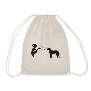 Bullmastiff mit Frau - Turnbeutel - Natur - Vorne