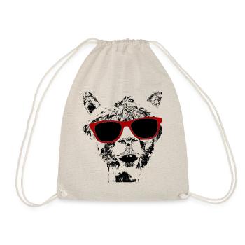 cooles, witziges Alpaka mit Sonnenbrille - Turnbeutel - Natur - Vorne