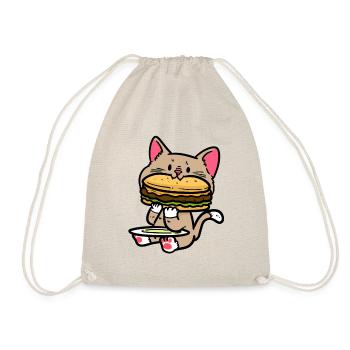cute cat burg cheeseburger fast food hunger - Drawstring Bag - nature - Front