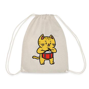 Music Cat Instrument Drum Noise Loud Child - Drawstring Bag - nature - Front