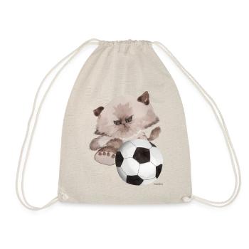 Cat soccer sport gift kid funny fun gate - Drawstring Bag - nature - Front