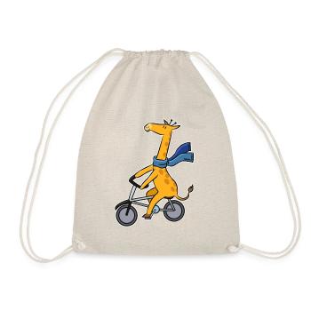 Giraffe Long Neck Bicycle Animal Tour Kids Gift - Drawstring Bag - nature - Front