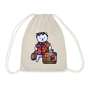 Cat vacation suitcase airport children meow gift - Drawstring Bag - nature - Front