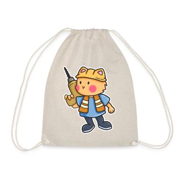 Cat drill construction site helmet kids gift - Drawstring Bag - nature - Front