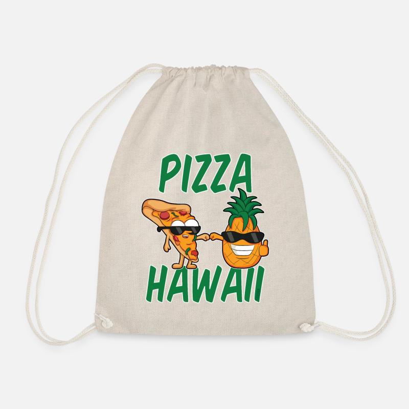 Pizza Hawaii pineapple ham cheese tomato gift - Drawstring Bag - nature
