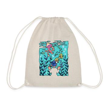 Aquarium Jellyfish Fish Water Cartoon Gift - Drawstring Bag - nature - Front