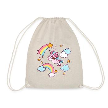 Einhorn Unicorn Regenbogen Sternschnuppe Geschenk - Turnbeutel - Natur - Vorne