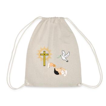 Baby Taufen mit Taube und Kreuz - Turnbeutel - Natur - Vorne