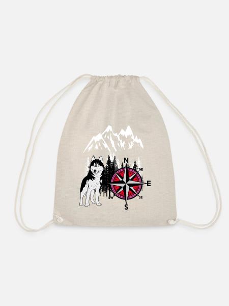 Natur Wildnis Husky Hunde Kompass Windrose - Turnbeutel - Natur