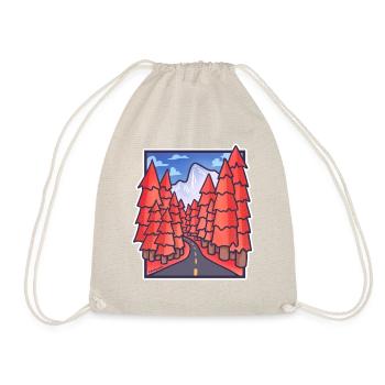 beautiful autumn trees nature forest avenue road image - Drawstring Bag - nature - Front