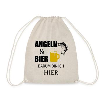 ANGELN & BIER DARUM BIN ICH HIER - Turnbeutel - Natur - Vorne