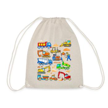 Excavator truck construction worker construction site vehicles - Drawstring Bag - nature - Front