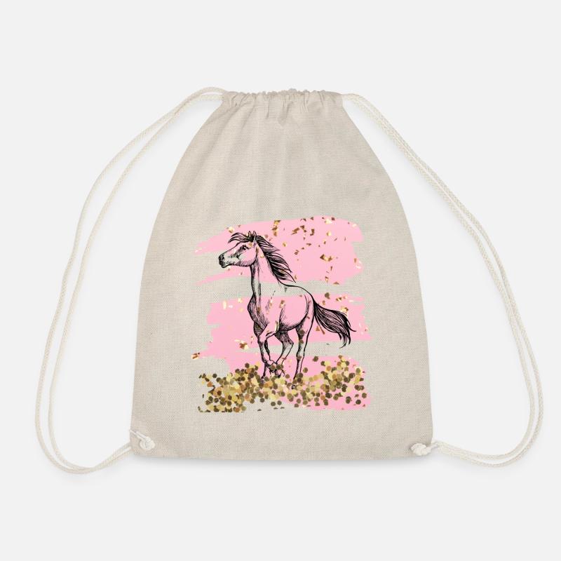 Pferd Gold rosa Glitzer - Turnbeutel - Natur