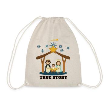 True Story Joseph Maria Jesus Christmas Night - Drawstring Bag - nature - Front