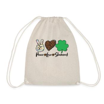 Peace Love Shamrock Leopard Print Patricks Day - Drawstring Bag - nature - Front