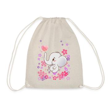 Baby Elefant mit Blumen - Turnbeutel - Natur - Vorne