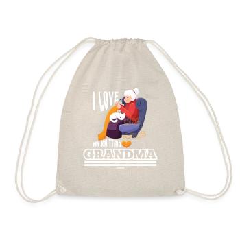 Grandma cat knitting wool old woman - Drawstring Bag - nature - Front