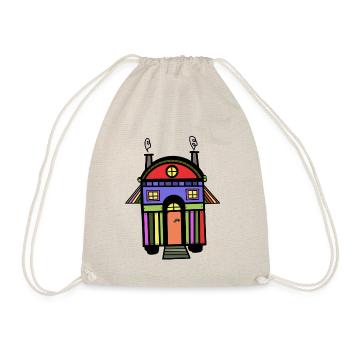 Construction trailer colorful colorful hippie house living eco - Drawstring Bag - nature - Front