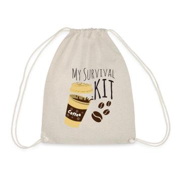 Kaffee My Survival Kit Spruch Zitat - Turnbeutel - Natur - Vorne
