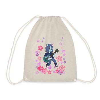Cat plays guitar in the meadow - Drawstring Bag - nature - Front