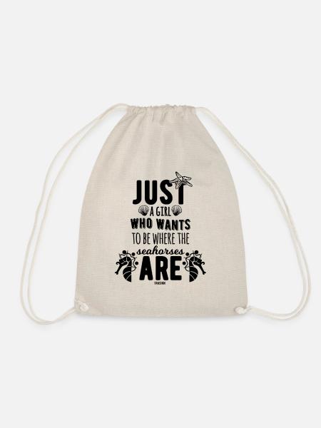 Seahorse Girl Starfish Ocean Holiday - Drawstring Bag - nature