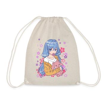 Anime Mädchen Manga Blumenwiese Geschenkidee - Turnbeutel - Natur - Vorne
