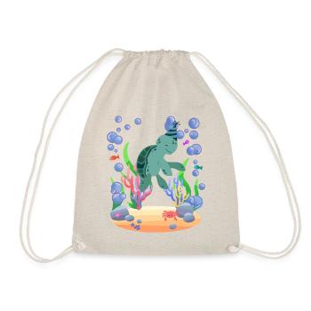 Turtle celebrates birthday party in the sea - Drawstring Bag - nature - Front