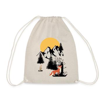 Mountains Moonlight Wildlife Fox Rabbit Nature - Drawstring Bag - nature - Front