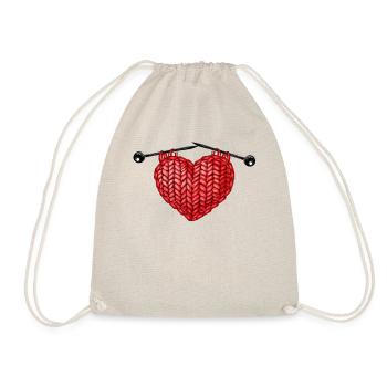 Knitting Wrinkled Heart Knitting - Drawstring Bag - nature - Front