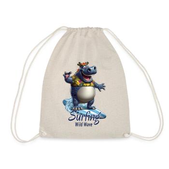 Witziges Nilpferd mit einem Surfbrett - Surfer - Turnbeutel - Natur - Vorne