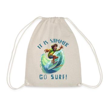 Lustiger Hippie mit einem Surfbrett - Surfer - Turnbeutel - Natur - Vorne