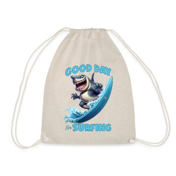 Funny shark with a surfboard - surfer - Drawstring Bag - nature - Front