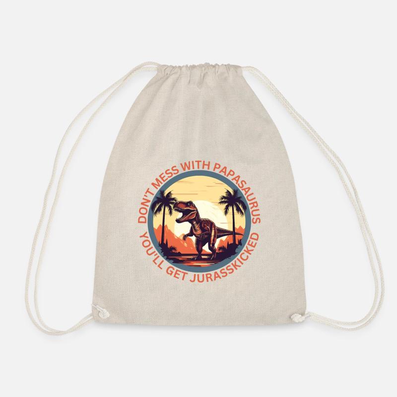 Funny Papa Papasaurus Dino Dinosaur Gift - Drawstring Bag - nature