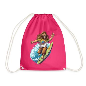 Lustiger Hippie Surfbrett - Surfer Geschenk - Turnbeutel - Fuchsia - Vorne