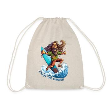 Cooler Hippie mit Surfbrett - Surfer Geschenk - Turnbeutel - Natur - Vorne