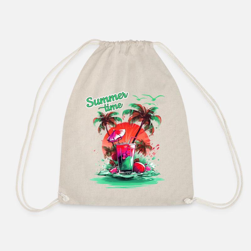 Summer Time Cocktail Beach Retreat - Drawstring Bag - nature