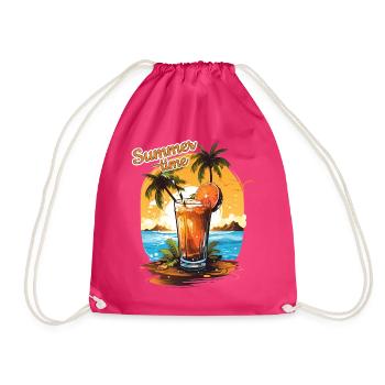 Summer Time Cocktail Beach Holiday Gift - Drawstring Bag - fuchsia - Front