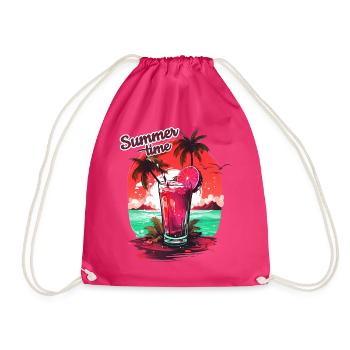 Summer Time Cocktail Beach Holiday Gift - Drawstring Bag - fuchsia - Front