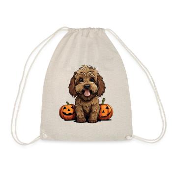 Labradoodle Dog Pumpkin Lazy Halloween - Drawstring Bag - nature - Front