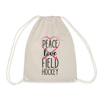 Field Hockey Heart Peace Love - Drawstring Bag - nature - Front